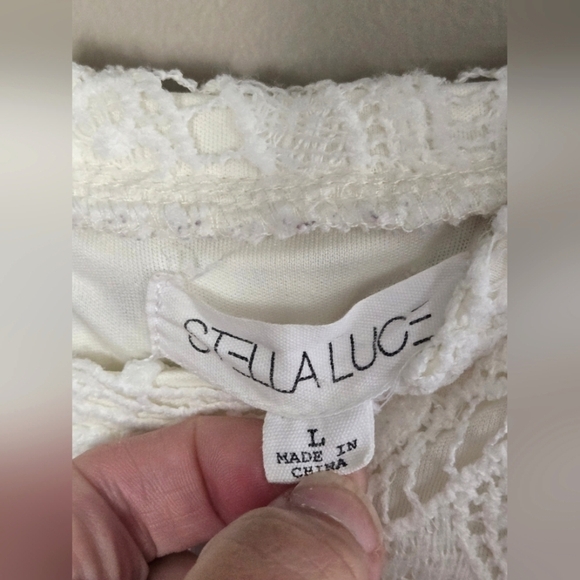 Stella Luce Sleeveless White Crochet Lace Overlay Mini Dress, Size Large - Picture 4 of 4
